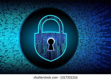 Safety concept, Closed Padlock on digital background, cyber security, Blue abstract hi speed internet technology background illustration. key vector