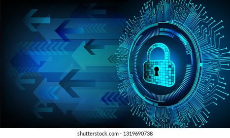 Safety concept, Closed Padlock on digital background, cyber security, Blue abstract hi speed internet technology background illustration. key vector