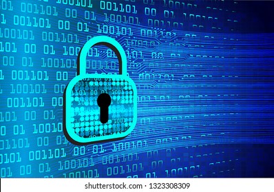 Safety concept, Closed Padlock on digital background, cyber security, Blue abstract hi speed internet technology background illustration. key vector