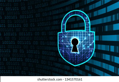 Safety concept, Closed Padlock on digital background, cyber security, Blue abstract hi speed internet technology background illustration. key vector