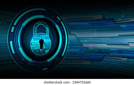Safety concept, Closed Padlock on digital background, cyber security, Blue abstract hi speed internet technology background illustration. key vector