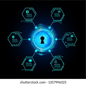 Safety concept, Closed Padlock on digital background, cyber security, Blue abstract hi speed internet technology background illustration. key vector