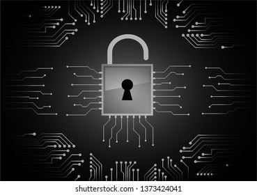 Safety concept, Closed Padlock on digital background, cyber security, Black abstract hi speed internet technology background illustration. key vector
