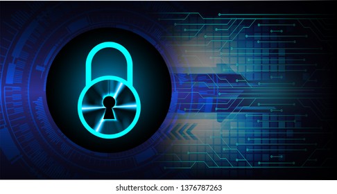 Safety concept, Closed Padlock on digital background, cyber security, Blue abstract hi speed internet technology background illustration. key vector