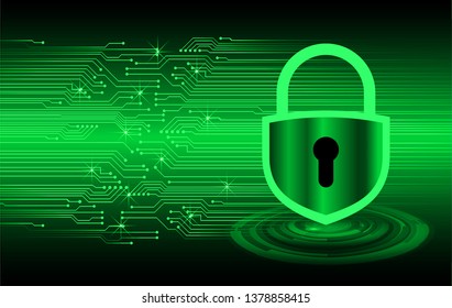 Safety concept, Closed Padlock on digital background, cyber security, green abstract hi speed internet technology background illustration. key vector