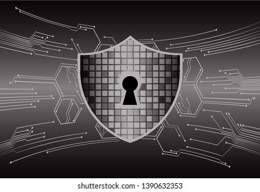 Safety concept, Closed Padlock on digital background, cyber security, black abstract hi speed internet technology background illustration. key vector