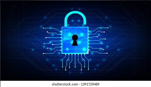Safety concept, Closed Padlock on digital background, cyber security, Blue abstract hi speed internet technology background illustration. key vector
