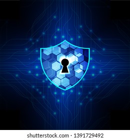 Safety concept, Closed Padlock on digital background, cyber security, Blue abstract hi speed internet technology background illustration. key vector