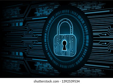Safety concept, Closed Padlock on digital background, cyber security, Blue abstract hi speed internet technology background illustration. key vector
