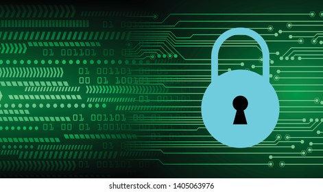 Safety concept, Closed Padlock on digital background, cyber security, green abstract hi speed internet technology background illustration. key vector