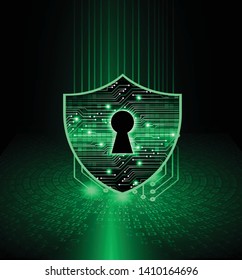 Safety concept, Closed Padlock on digital background, cyber security, green abstract hi speed internet technology background illustration. key vector