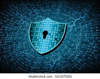Safety concept, Closed Padlock on digital background, cyber security, Blue abstract hi speed internet technology background illustration. key vector
