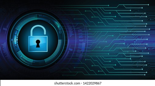 Safety concept, Closed Padlock on digital background, cyber security, Blue abstract hi speed internet technology background illustration. key vector