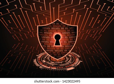 Safety concept, Closed Padlock on digital background, cyber security, orange abstract hi speed internet technology background illustration. key vector
