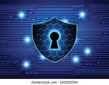 Safety concept, Closed Padlock on digital background, cyber security, Blue abstract hi speed internet technology background illustration. key vector
