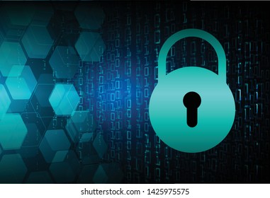 Safety concept, Closed Padlock on digital background, cyber security, Blue abstract hi speed internet technology background illustration. key vector