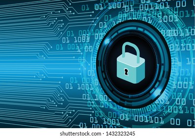 Safety concept, Closed Padlock on digital background, cyber security, Blue abstract hi speed internet technology  illustration. key vector