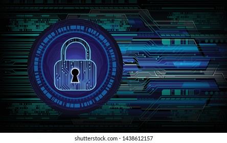 Safety concept, Closed Padlock on digital background, cyber security, Blue abstract hi speed internet technology  illustration. key vector