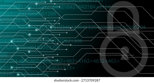 Safety concept, Closed Padlock on digital, cyber security, Blue abstract hi speed internet technology background illustration. key