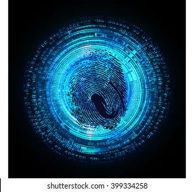 Safety concept, Closed Padlock on digital background, cyber security, Blue abstract hi speed internet technology background illustration. eye scan virus. Finger-print scan.