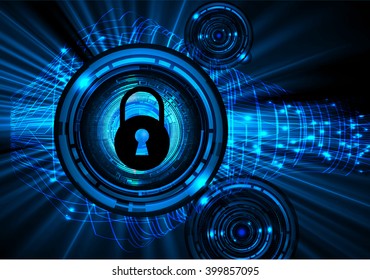 Safety concept, Closed Padlock on digital background, cyber security, Blue abstract hi speed internet technology background illustration. 