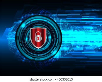Safety concept, Closed Padlock on digital background, cyber security, Blue abstract hi speed internet technology background illustration. eye scan virus