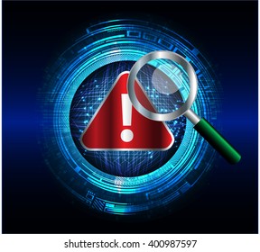 Safety concept, Closed Padlock on digital background, cyber security, Blue abstract hi speed internet technology background illustration. Magnifying Glass, 
Magnifier