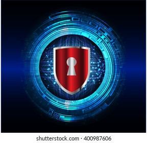 Safety concept, Closed Padlock on digital background, cyber security, Blue abstract hi speed internet technology background illustration.
