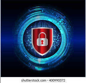 Safety concept, Closed Padlock on digital background, cyber security, Blue abstract hi speed internet technology background illustration.