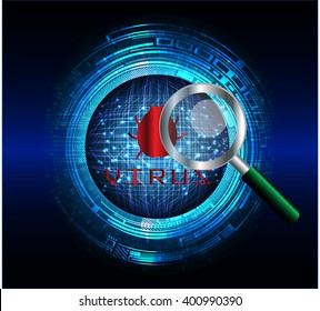 Safety concept, Closed Padlock on digital background, cyber security, Blue abstract hi speed internet technology background illustration. Magnifying Glass, 
Magnifier