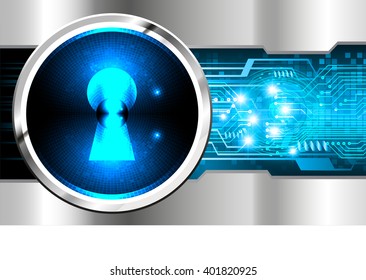 Safety concept, Closed Padlock on digital background, cyber security, Blue abstract hi speed internet technology background illustration.