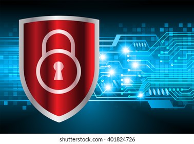 Safety concept, Closed Padlock on digital background, cyber security, Blue abstract hi speed internet technology background illustration.