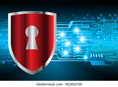 Safety concept, Closed Padlock on digital background, cyber security, Blue abstract hi speed internet technology background illustration.