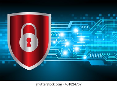 Safety concept, Closed Padlock on digital background, cyber security, Blue abstract hi speed internet technology background illustration.