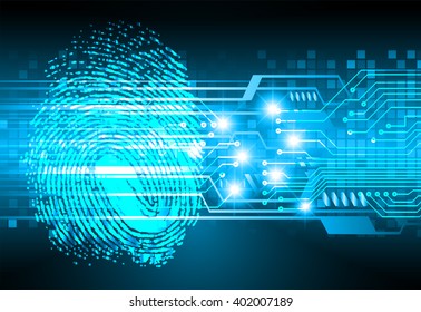 Safety concept, Closed Padlock on digital background, cyber security, Blue abstract hi speed internet technology background illustration. Finger-print scan. hand