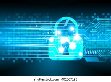Safety concept, Closed Padlock on digital background, cyber security, Blue abstract hi speed internet technology background illustration.