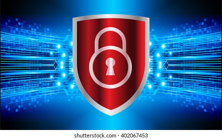 Safety concept, Closed Padlock on digital background, cyber security, Blue abstract hi speed internet technology background illustration