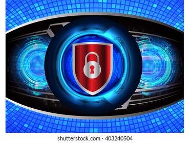 Safety concept, Closed Padlock on digital background, cyber security, Blue abstract hi speed internet technology background illustration