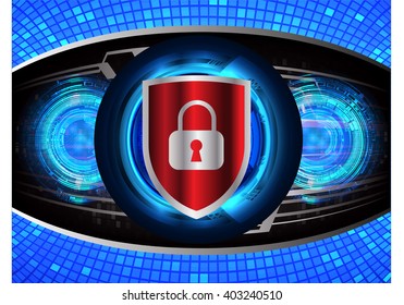 Safety concept, Closed Padlock on digital background, cyber security, Blue abstract hi speed internet technology background illustration