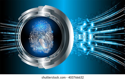 Safety concept, Closed Padlock on digital background, cyber security, Blue abstract hi speed internet technology background illustration. Finger-print scan. hand