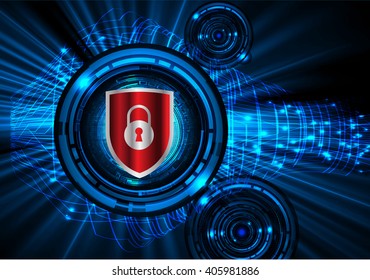 Safety concept, Closed Padlock on digital background, cyber security, Blue abstract hi speed internet technology background illustration. Magnifying Glass. vector.