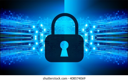 Safety concept, Closed Padlock on digital background, cyber security, Blue abstract hi speed internet technology background illustration
