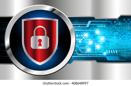 Safety concept, Closed Padlock on digital background, cyber security, Blue abstract hi speed internet technology background illustration.