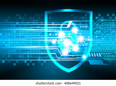 Safety concept, Closed Padlock on digital background, cyber security, Blue abstract hi speed internet technology background illustration.