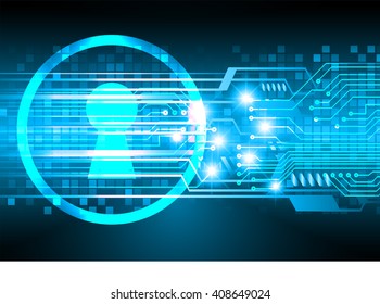 Safety concept, Closed Padlock on digital background, cyber security, Blue abstract hi speed internet technology background illustration.