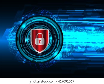 Safety concept, Closed Padlock on digital background, cyber security, Blue abstract hi speed internet technology background illustration.