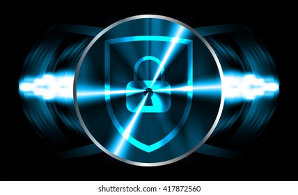 Safety concept, Closed Padlock on digital background, cyber security, Blue abstract hi speed internet technology background illustration. vector