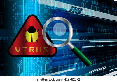 Safety concept, Closed Padlock on digital background, cyber security. Magnifier, Magnifying Glass