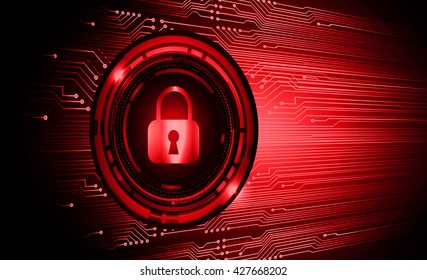 Safety concept: Closed Padlock on digital background, red abstract light hi speed internet technology. Cyber security concept. Cyber background. Cyber data digital Technology.