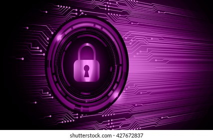 Safety concept: Closed Padlock on digital background, purple abstract light hi speed internet technology. Cyber security concept. Cyber background. Cyber data digital Technology.